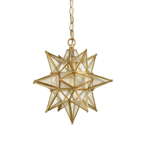 Seeded Glass Moravian Star Light Gold Pendant Lighting 13 Inches